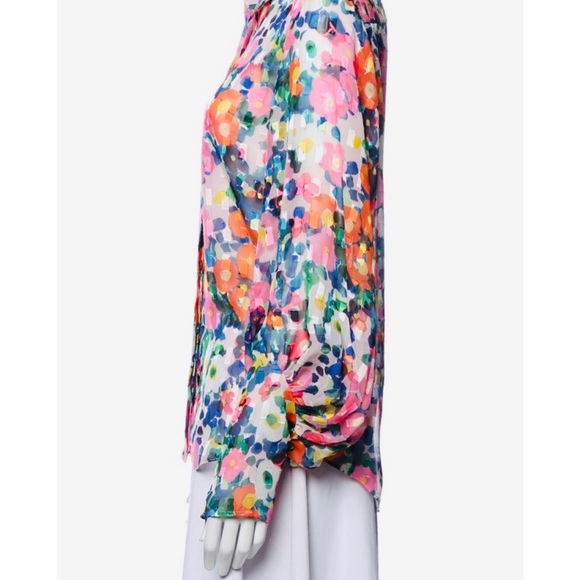 SALONI • Floral Semi-Sheer Long Sleeve Button-Down Shirt - Picture 14 of 16